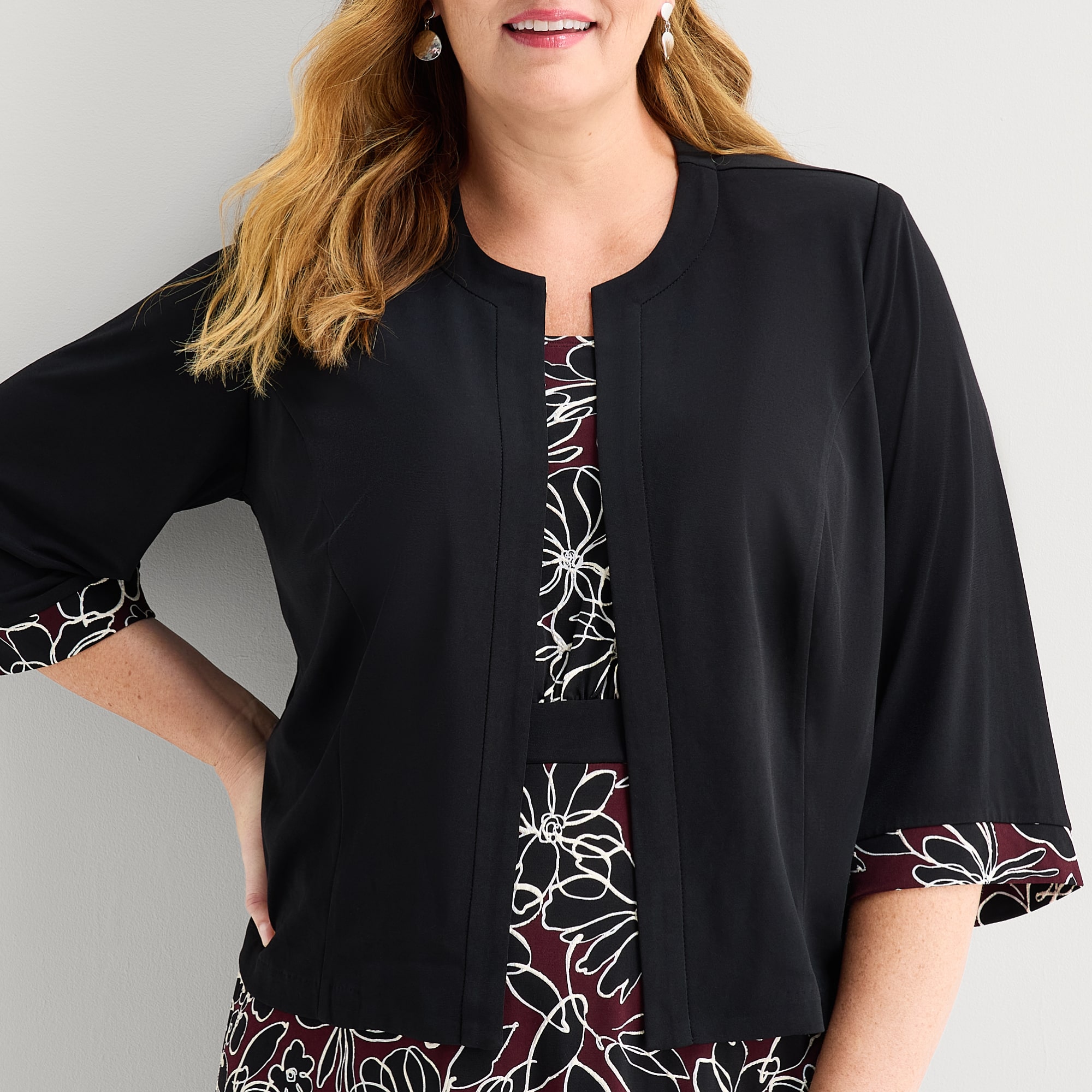 Studio 1 Womens Plus Midi Floral Jacket Dress