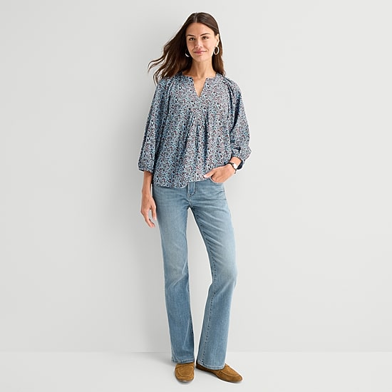 St. John's Bay Womens Split Crew Neck 3/4 Sleeve Blouse