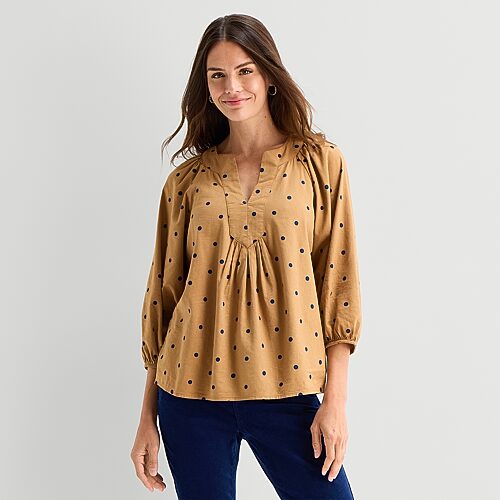 St. John's Bay Womens Split Crew Neck 3/4 Sleeve Blouse In Brown