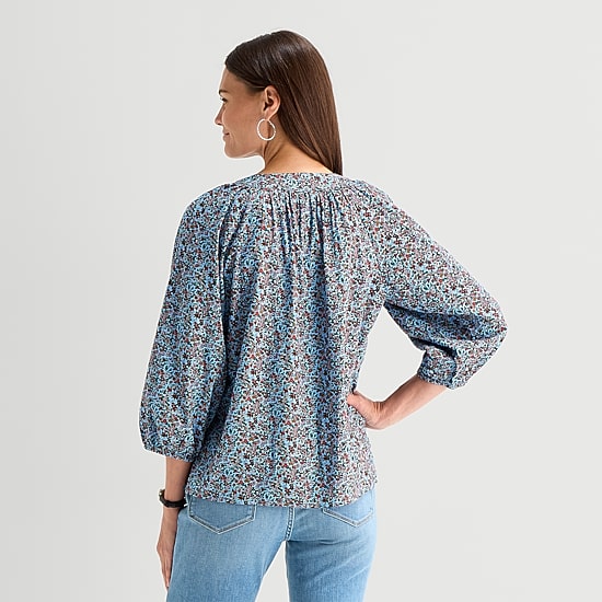 St. John's Bay Womens Split Crew Neck 3/4 Sleeve Blouse