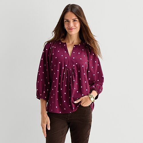St. John's Bay Womens Split Crew Neck 3/4 Sleeve Blouse In Red
