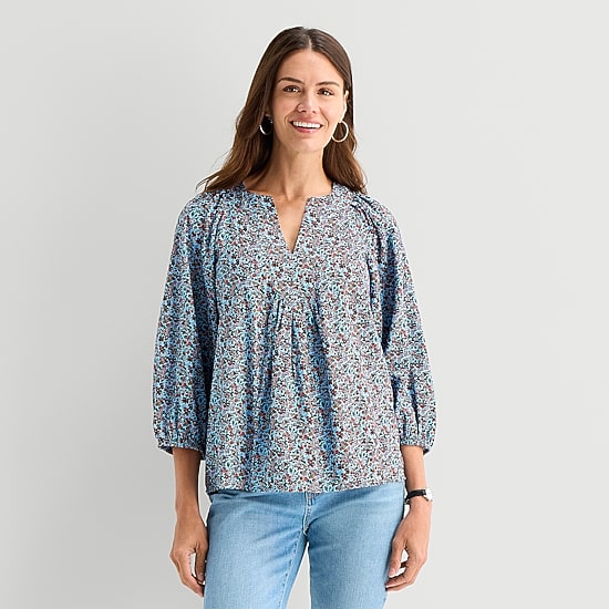 St. John's Bay Womens Split Crew Neck 3/4 Sleeve Blouse