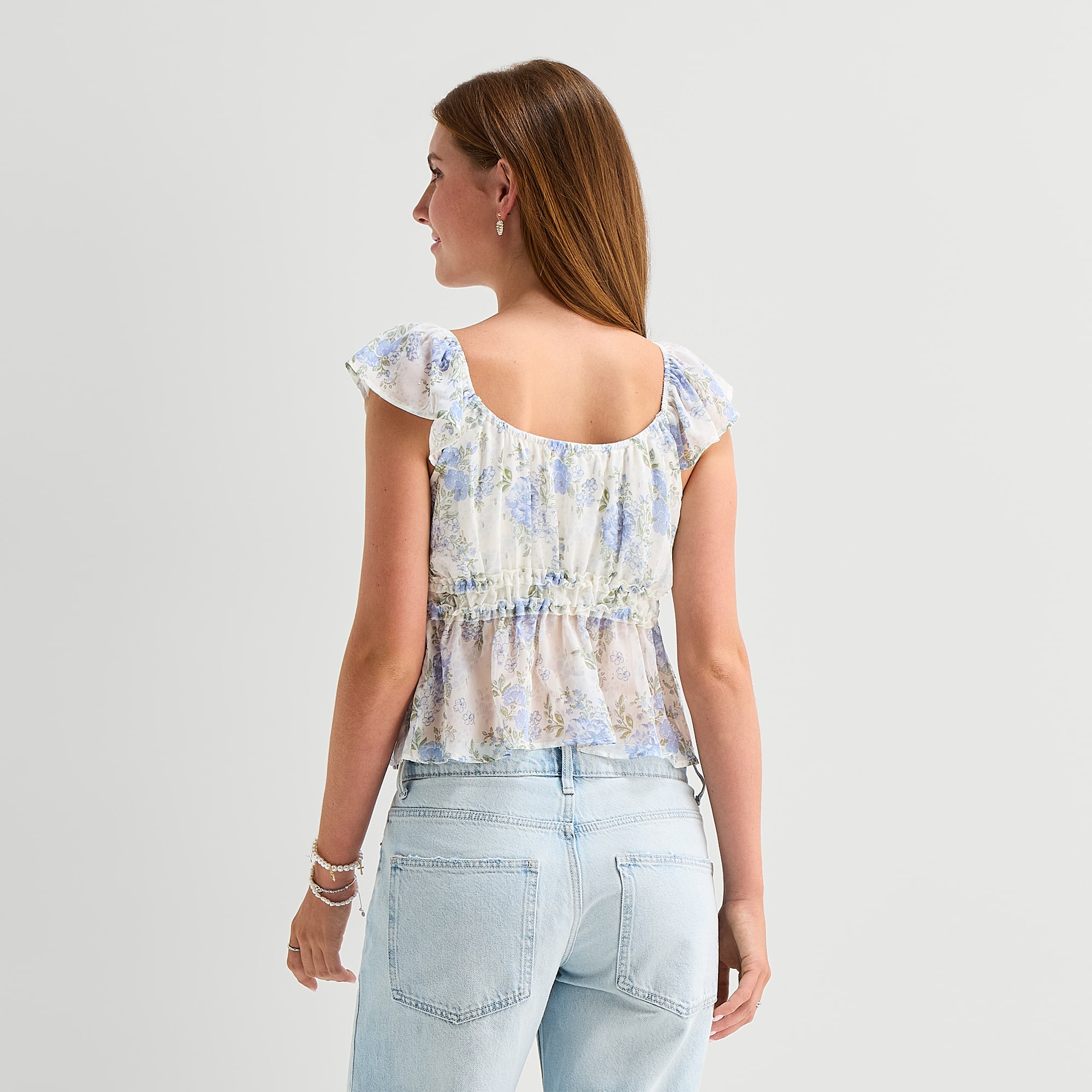 Arizona Womens Juniors V Neck Short Sleeve Blouse