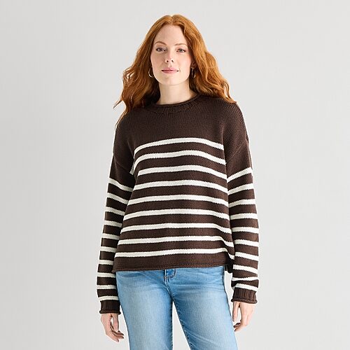 St. John's Bay Womens Turtleneck Long Sleeve Pullover Sweater In Brown