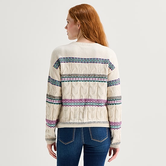 St. John's Bay Womens Crew Neck Long Sleeve Striped Pullover Sweater