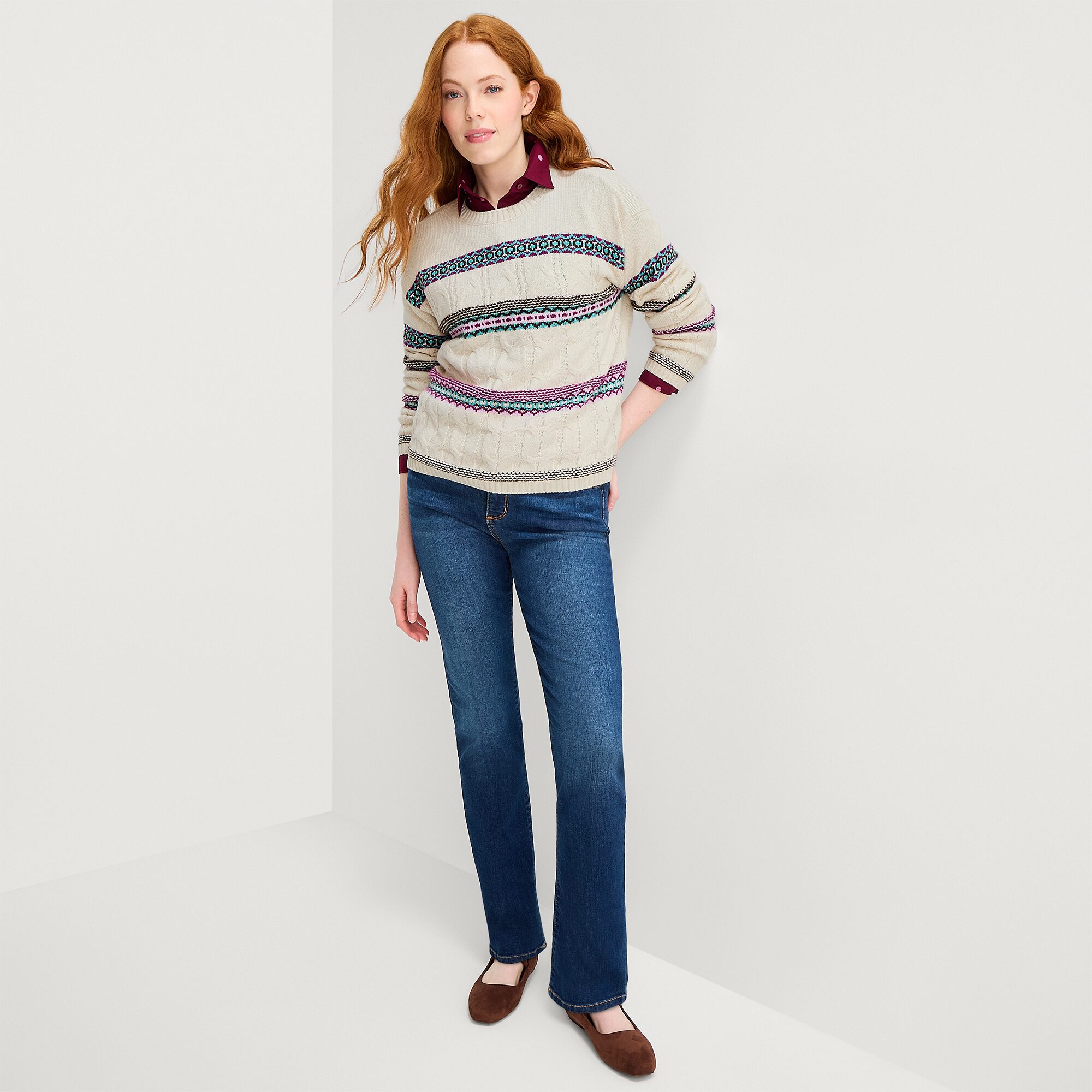 St. John's Bay Womens Long Sleeve Striped Pullover Sweater