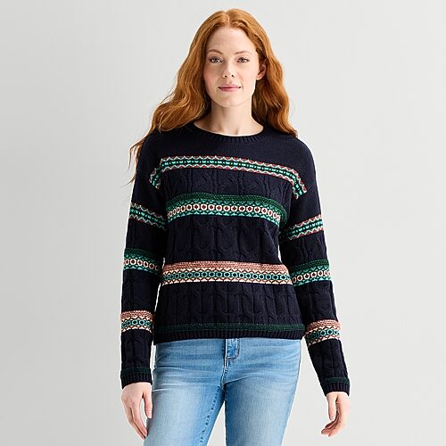 St. John's Bay Womens Long Sleeve Striped Pullover Sweater In Blue