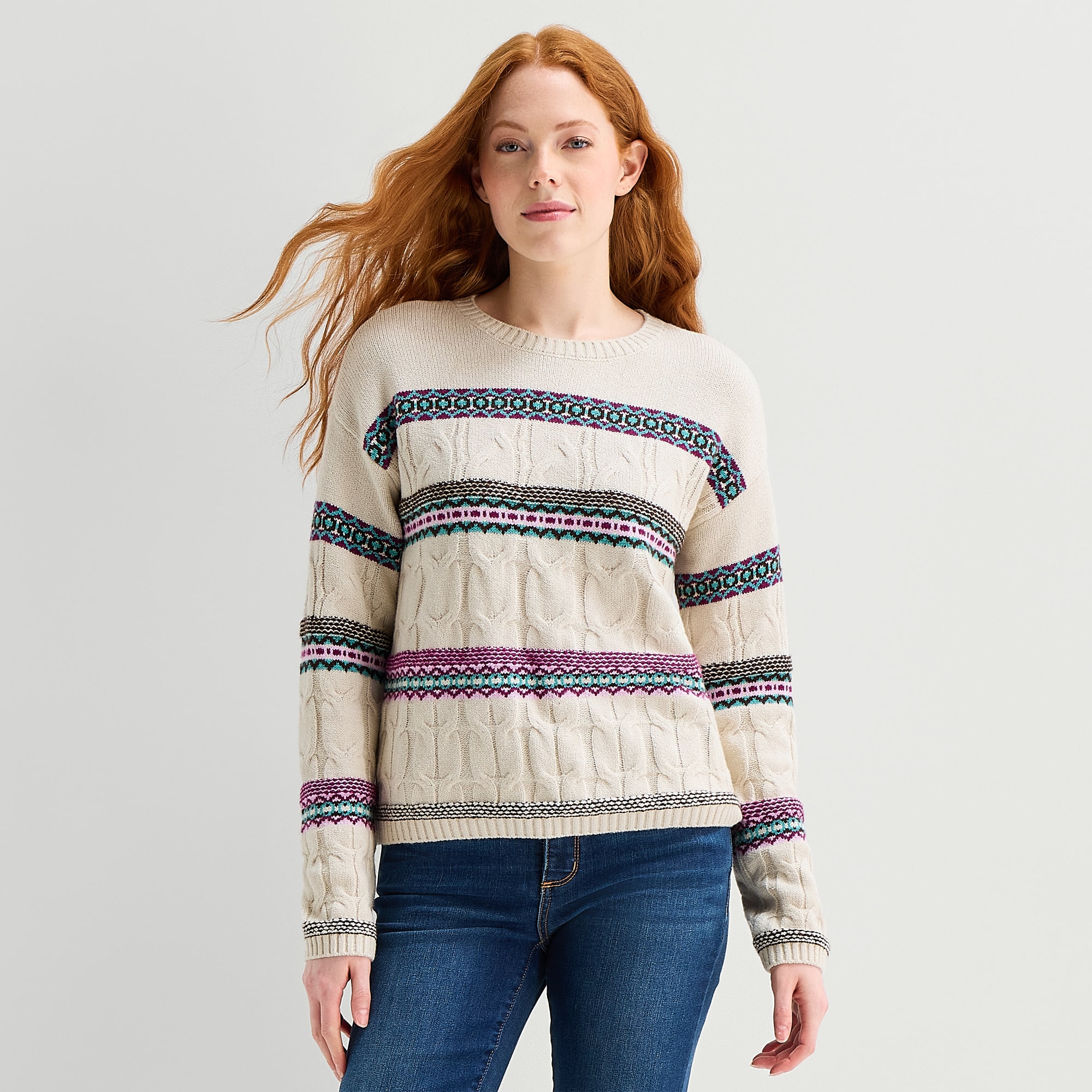 St. John's Bay Womens Long Sleeve Striped Pullover Sweater