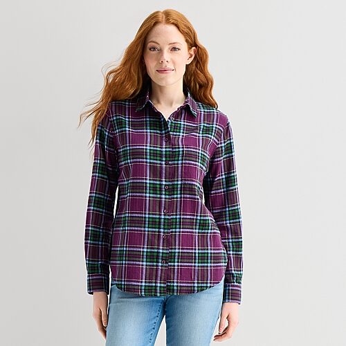St. John's Bay Womens Tall Long Sleeve Regular Fit Button-down Shirt In Purple