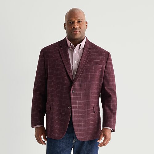Stafford Mens Big and Tall Plaid Classic Fit Sport Coat, 60 Big Long, Red