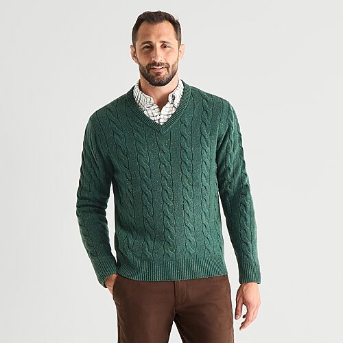 St. John's Bay Cable Mens V Neck Long Sleeve Pullover Sweater In Green
