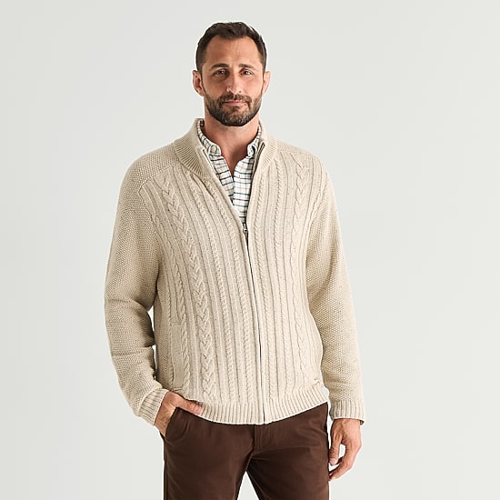 St. John's Bay Cable Mens Mock Neck Long Sleeve Zipper Cable Knit Cardigan