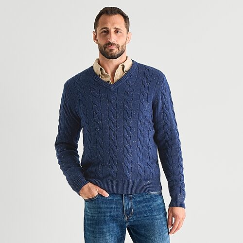 St. John's Bay Cable Mens V Neck Long Sleeve Pullover Sweater In Blue