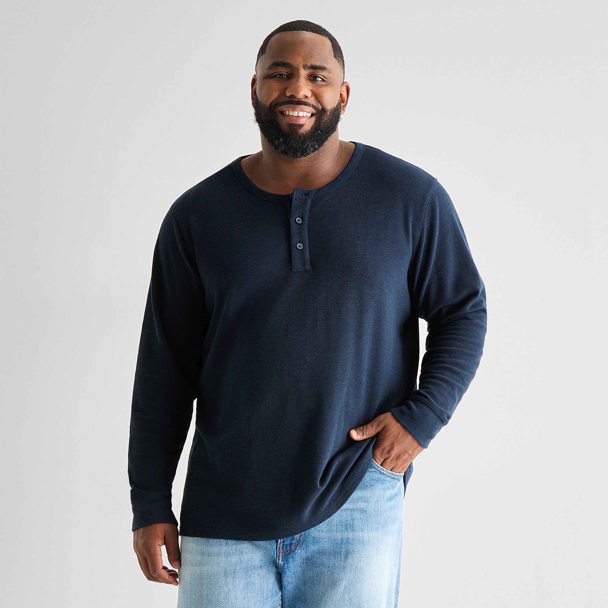mutual weave Mens Henley Neck Long Sleeve Regular Fit Big and Tall Thermal Top