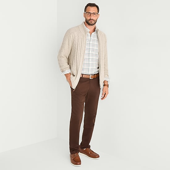 St. John's Bay Cable Mens Mock Neck Long Sleeve Zipper Cable Knit Cardigan