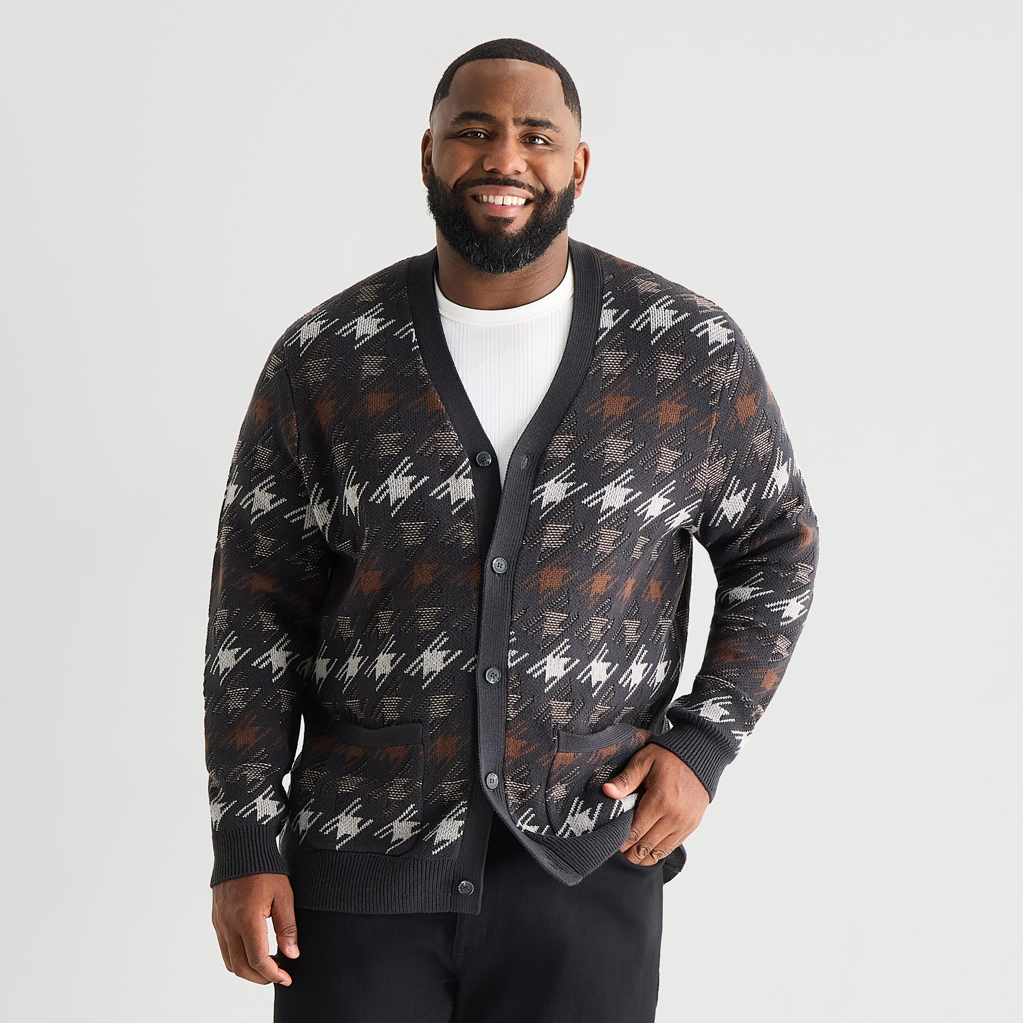Shaquille O'Neal XLG™ Mens V Neck Long Sleeve Button Big and Tall Cardigan