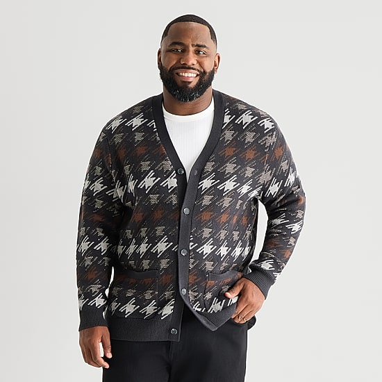 Shaquille O'Neal XLG™ Mens V Neck Long Sleeve Button Big and Tall Cardigan