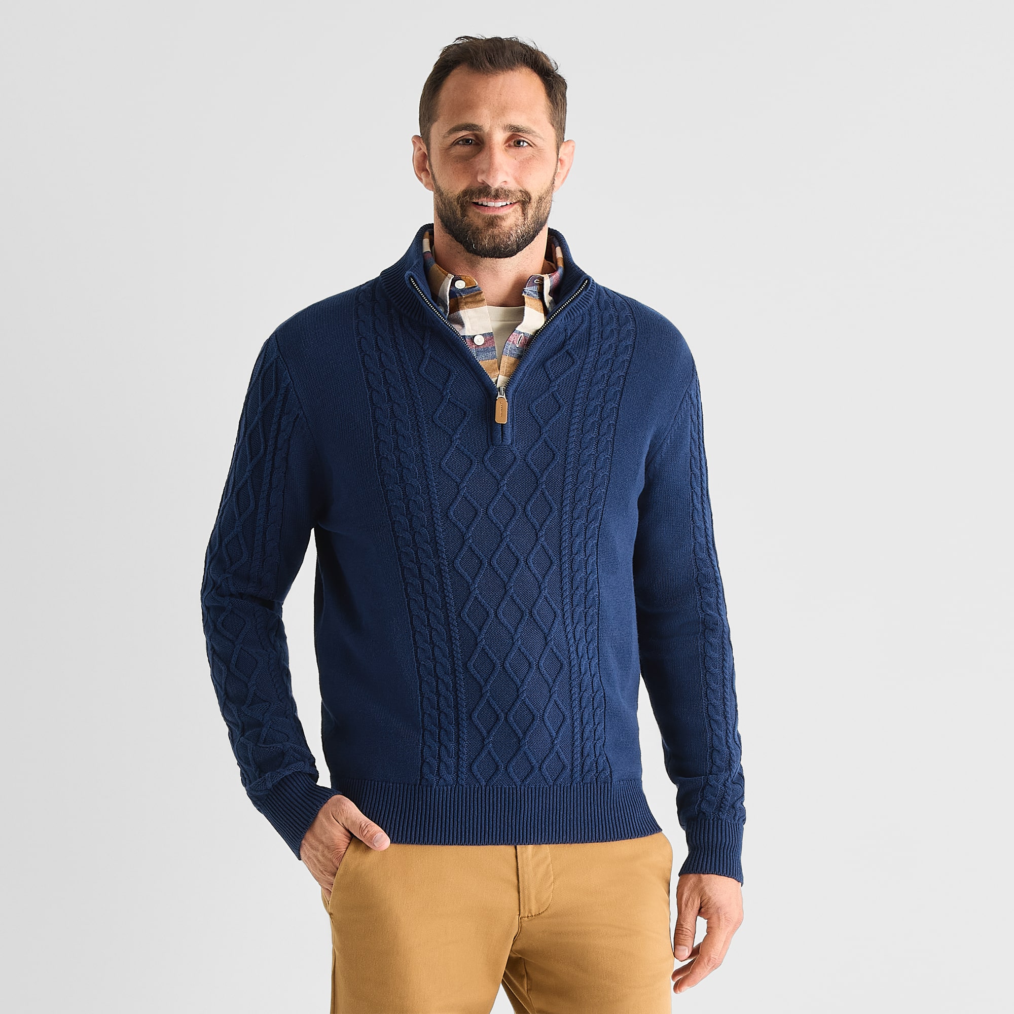 St. John's Bay Cable Mens Mock Neck Long Sleeve Pullover Sweater