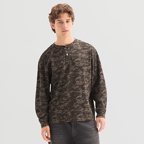 Arizona Mens Long Sleeve Regular Fit Henley Shirt In Green