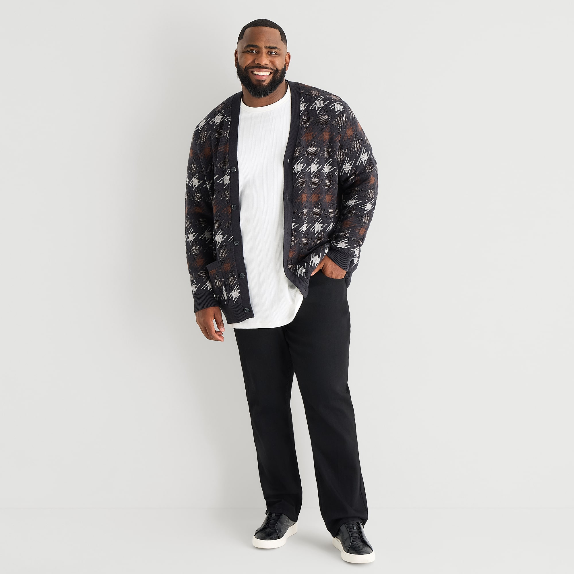 Shaquille O'Neal XLG™ Mens V Neck Long Sleeve Button Big and Tall Cardigan