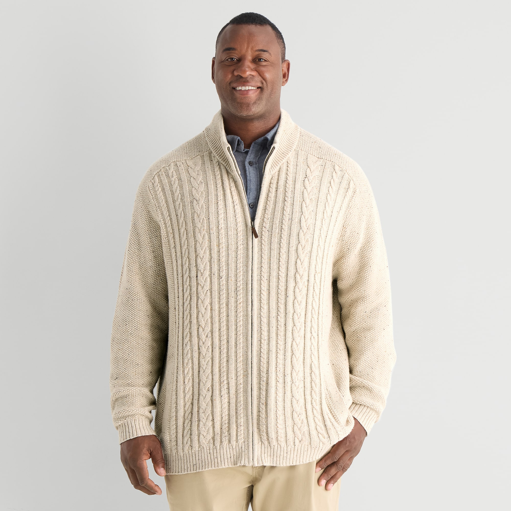St. John's Bay Mens Mock Neck Long Sleeve Zipper Big and Tall Cardigan