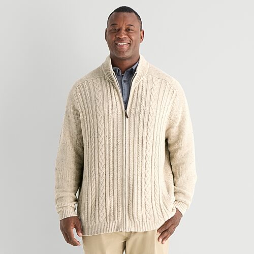 St. John's Bay Mens Mock Neck Long Sleeve Zipper Big And Tall Cardigan In Beige