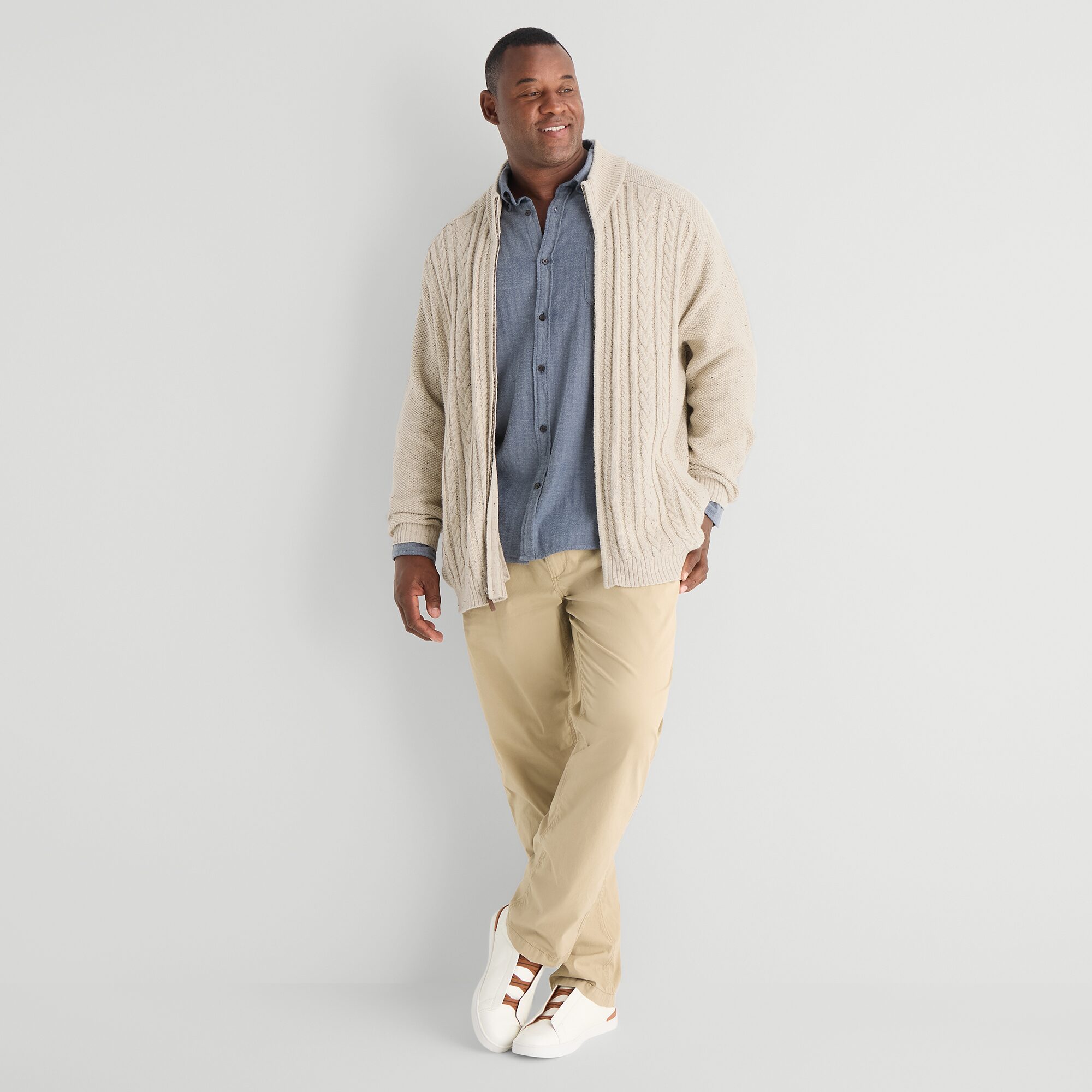 St. John's Bay Mens Mock Neck Long Sleeve Zipper Big and Tall Cardigan