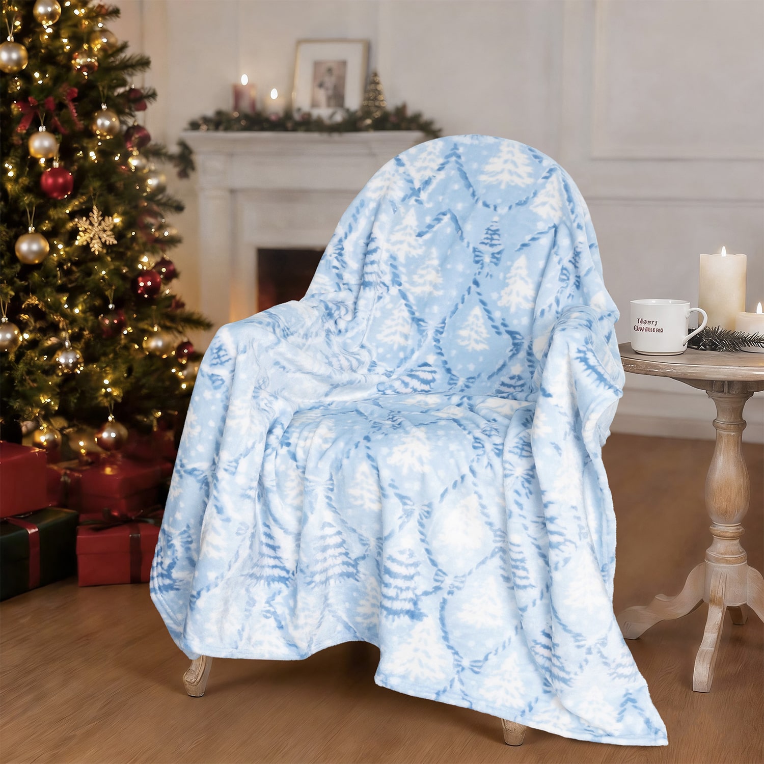 Awesome Home™ Holiday Glass Trees Plush Throw Midweight Throw