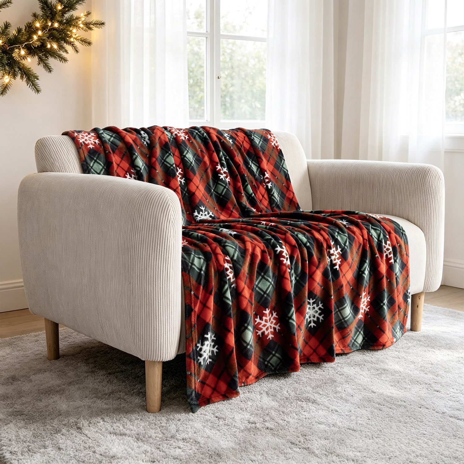 Awesome Home™ Holiday Plaid Snowflakes Plush Throw Midweight Throw