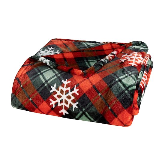 Awesome Home™ Holiday Plaid Snowflakes Plush Throw Midweight Throw