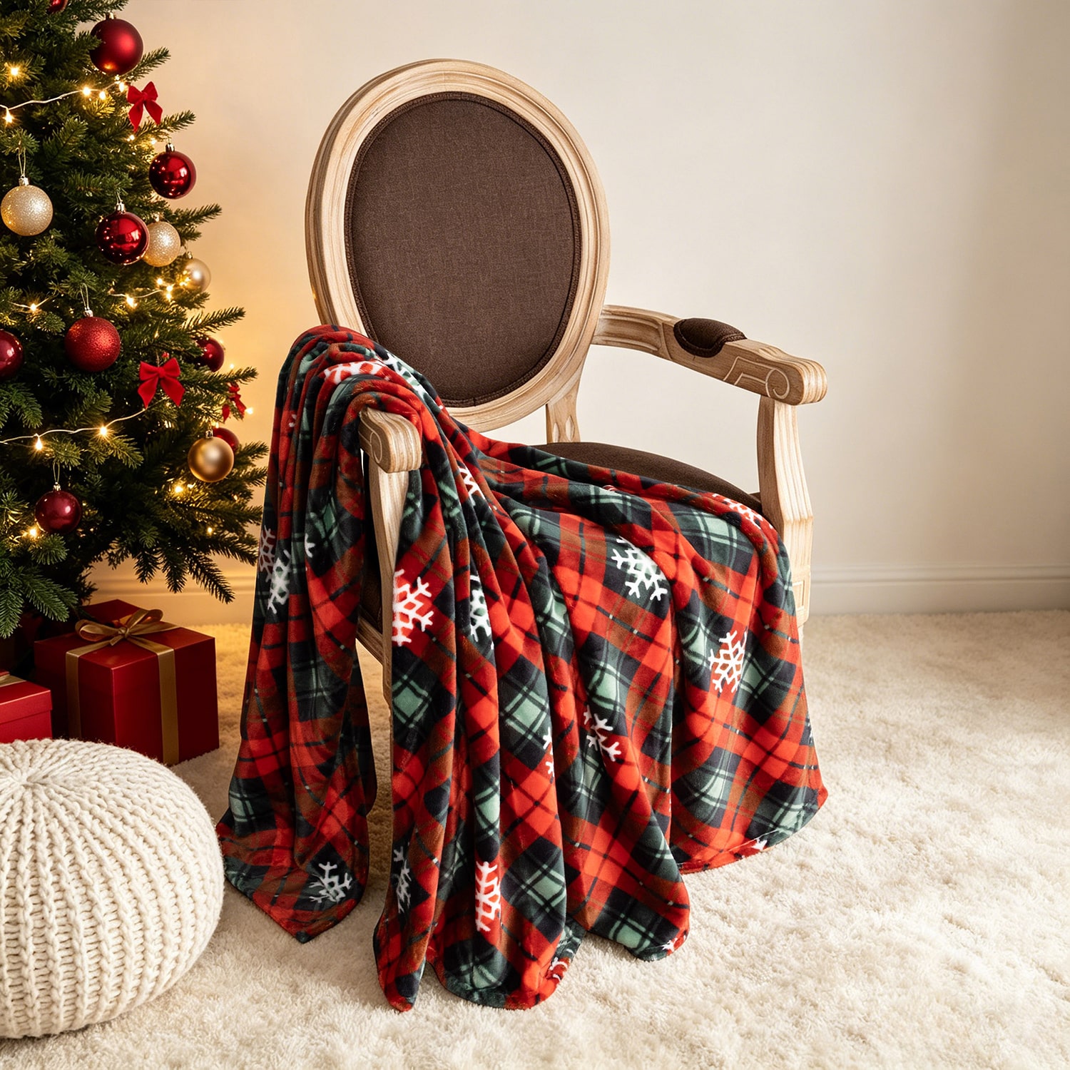 Awesome Home™ Holiday Plaid Snowflakes Plush Throw Midweight Throw