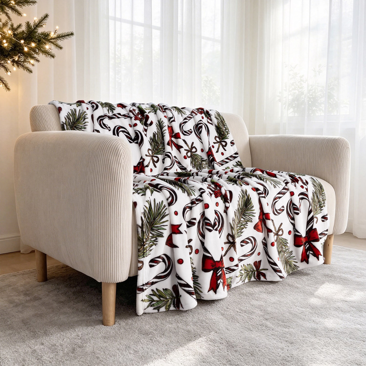 Awesome Home™ Holiday Candy Cane Toss Plush Throw Midweight Throw