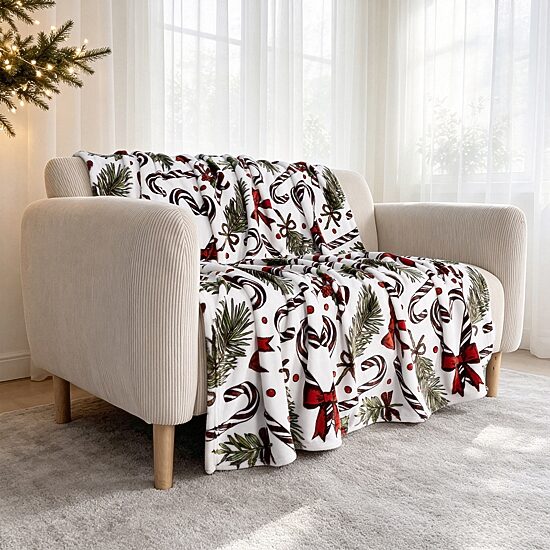 Awesome Home™ Holiday Candy Cane Toss Plush Throw Midweight Throw
