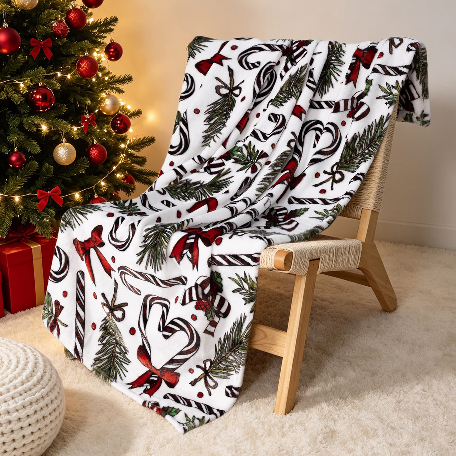 Awesome Home™ Holiday Candy Cane Toss Plush Throw Midweight Throw