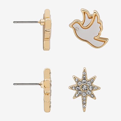 Bijoux Bar Womens Glass Star 2 Pair Earring Set In White