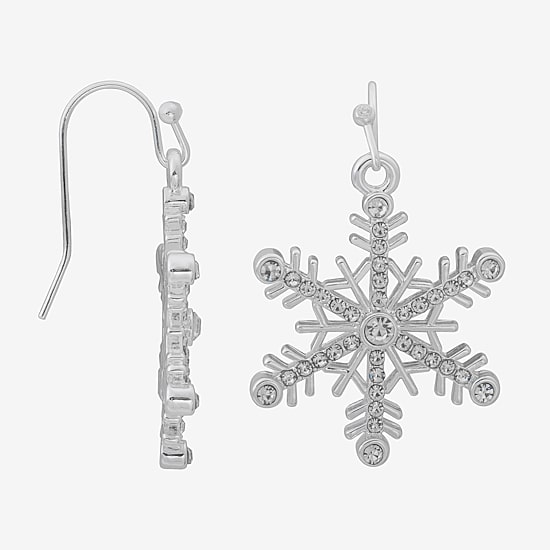 Bijoux Bar Womens Glass Snowflake Drop Earrings