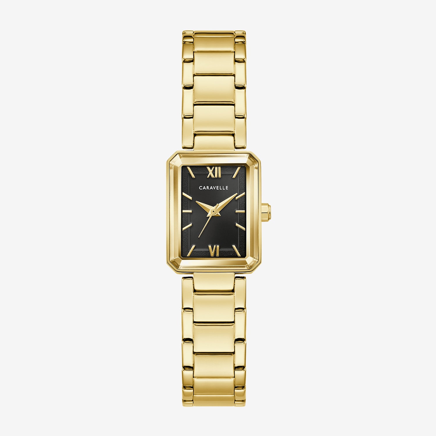 Caravelle Designed By Bulova Modern Car Womens Gold Tone Stainless Steel Bracelet Watch 44l276