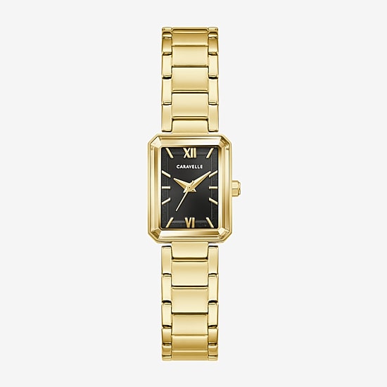 Caravelle Designed By Bulova Modern Car Womens Gold Tone Stainless Steel Bracelet Watch 44l276