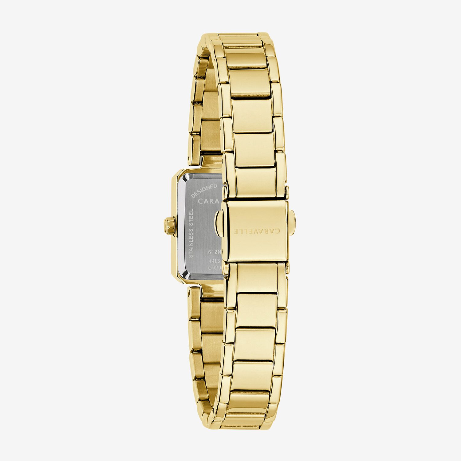 Caravelle Designed By Bulova Modern Car Womens Gold Tone Stainless Steel Bracelet Watch 44l276