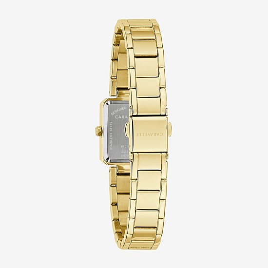 Caravelle Designed By Bulova Modern Car Womens Gold Tone Stainless Steel Bracelet Watch 44l276