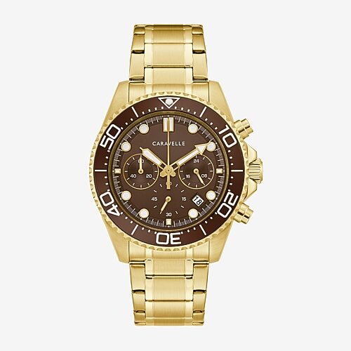 Caravelle Designed By Bulova Aqualuxx Mens Chronograph Gold Tone Stainless Steel Bracelet Watch 44b136 In Yellow