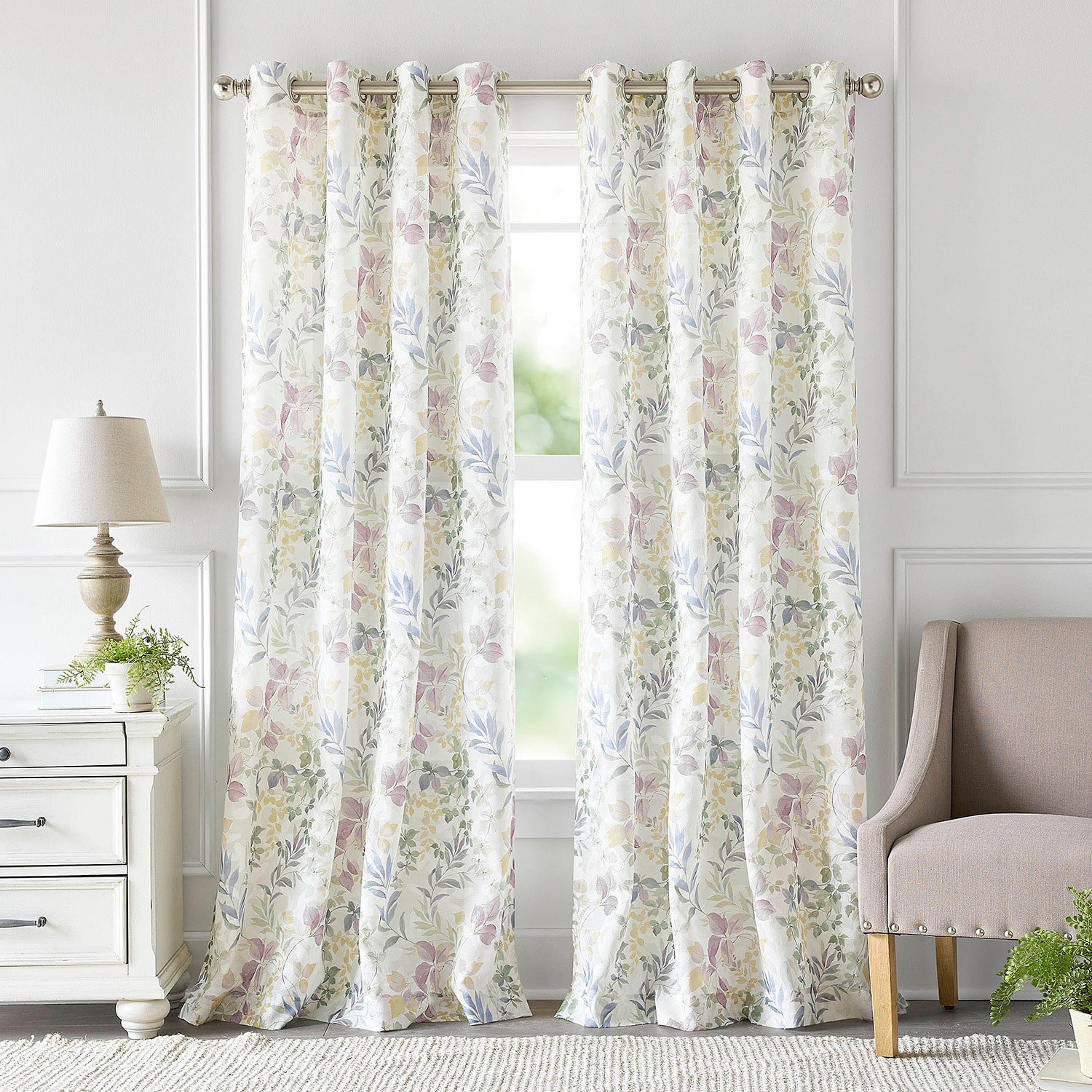 Martha Stewart Jardin Grommet Top Sheer Single Curtain Panel