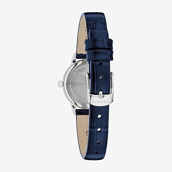 Caravelle Designed By Bulova Dress Womens Blue Leather Strap Watch 43l229