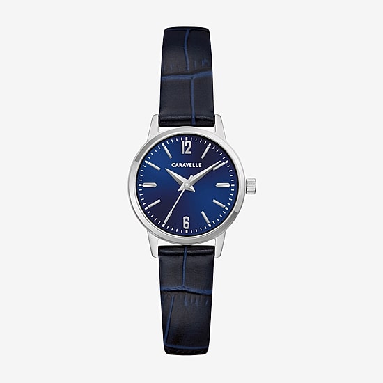 Caravelle Designed By Bulova Dress Womens Blue Leather Strap Watch 43l229