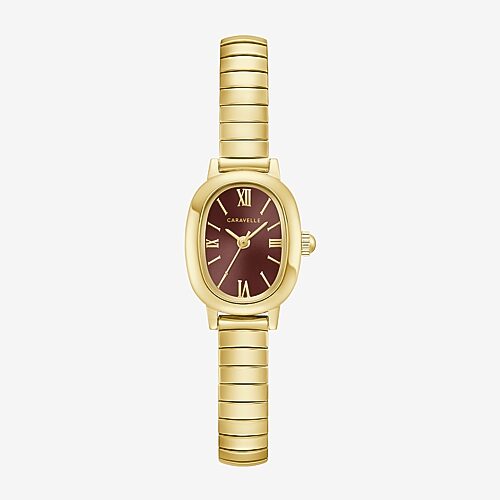 Caravelle Designed By Bulova Dress Womens Gold Tone Stainless Steel Expansion Watch 44l275 In Yellow