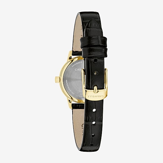 Caravelle Designed By Bulova Dress Womens Black Leather Strap Watch 44l272