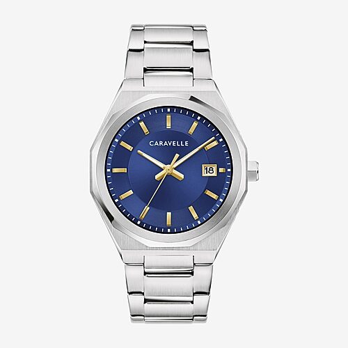 Caravelle Designed By Bulova Dress Mens Silver Tone Stainless Steel Bracelet Watch 43b181 In White