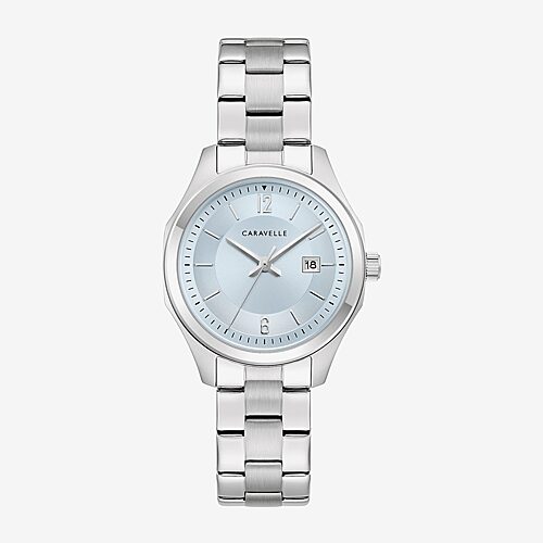 Caravelle Designed By Bulova Land Sport Womens Silver Tone Stainless Steel Bracelet Watch 43m125 In White