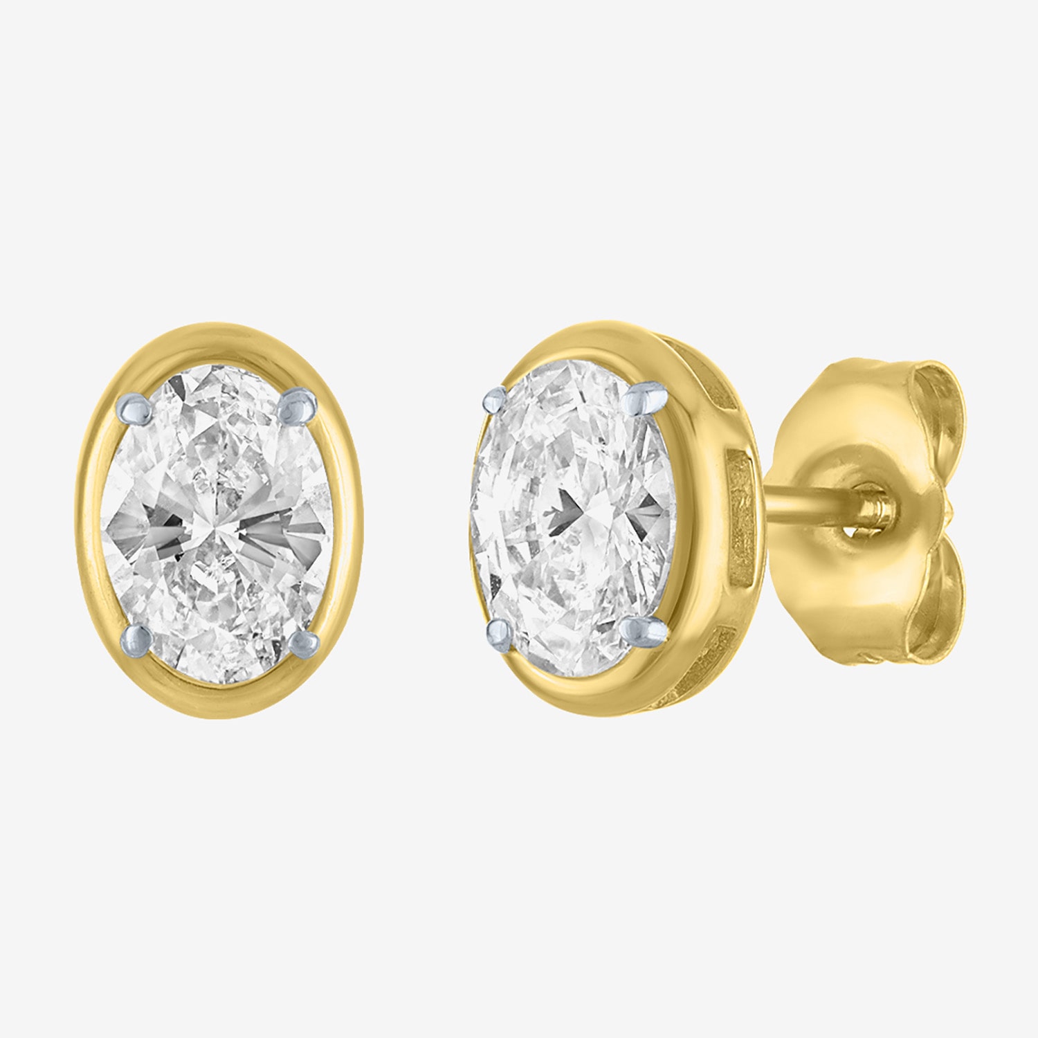 (E-F/Vs1-Vs2) 1 CT. T.W. Lab Grown White Diamond 10K Gold 8mm Oval Stud Earrings