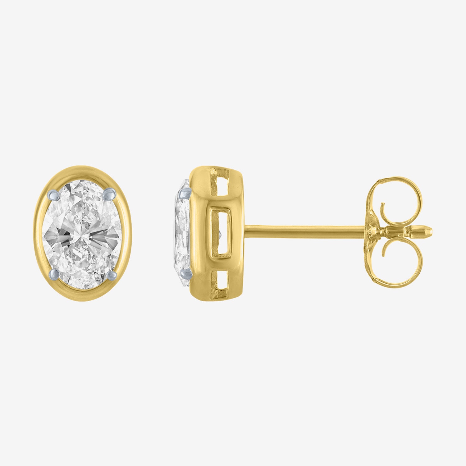 (E-F/Vs1-Vs2) 1 CT. T.W. Lab Grown White Diamond 10K Gold 8mm Oval Stud Earrings